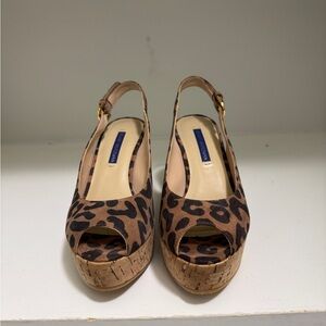 Stuart Weitzman leopard, cork wedges